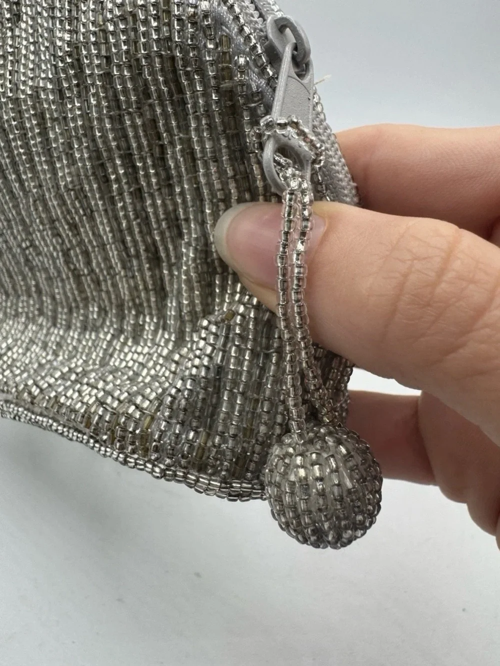 Cache Wristlet Strap Silver Beaded Purse Formal Wedding Small Bag